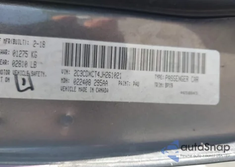 2018 Dodge Charger R/T Rwd from USA, damaged, VIN 2C3CDXCT4JH261021